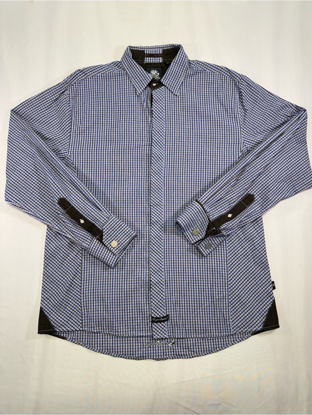 Mens Blue Check Long-Sleeve Button-Up Shirt